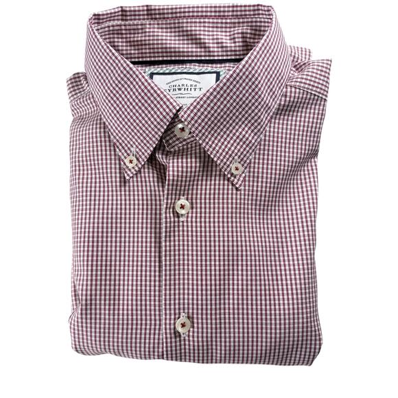 Men's Casual Button Down Shirt - Burgundy Checkered - Picture 3 of 8